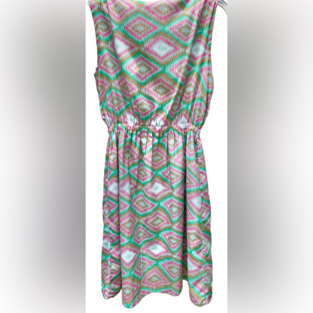 Anthropologie YUMI Pink Green Grey Geometric Pockets Dress Size 8 - Picture 6 of 7